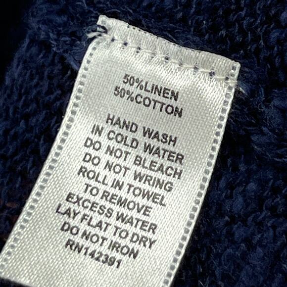 PROJECT Sweater Womens L BEACH Intarsia Slub Hooded Pullover Linen Cotton Blue - Picture 12 of 15